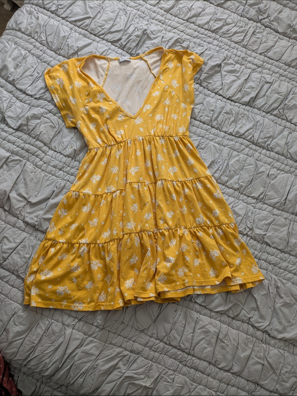 Urban Outfitters Yellow Floral Tiered Mini Dress